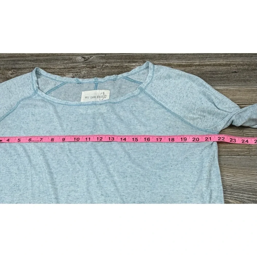 We The Free Turquoise Blue High Low Hem Long Sleeved Top Size S Oversized Sheer - Picture 5 of 8